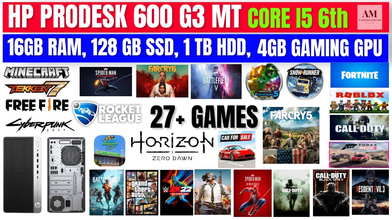 HP PRODESK 600 G3, CORE I5 6th, 16GB DDR4 RAM, 128GB SSD, 1TB HDD, 4GB GPU, GAMEPLAY