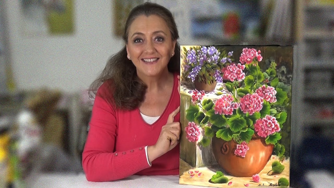Como pintar una tinaja con geranios.