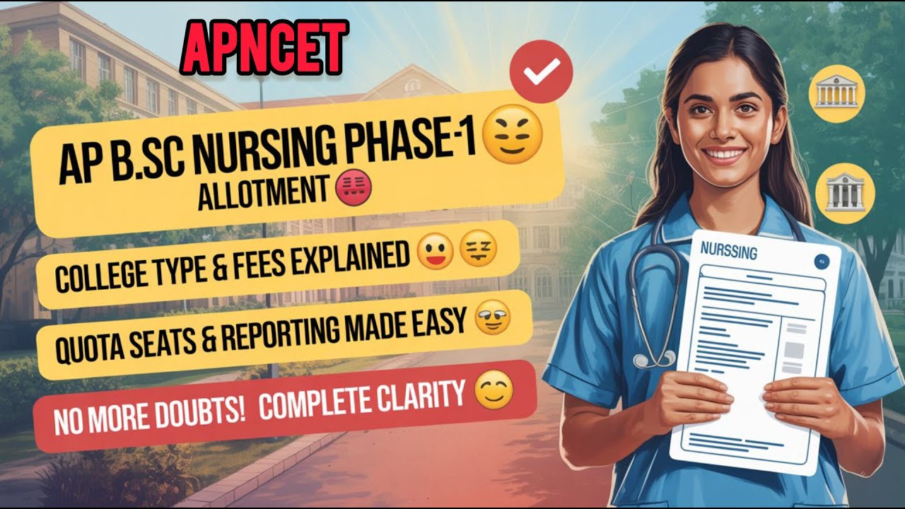 &ldquo;AP B.Sc Nursing Phase-1 Seat Allotment 2025 | College Type, Fees, Quota Seats & Reporting Guide&rdquo;