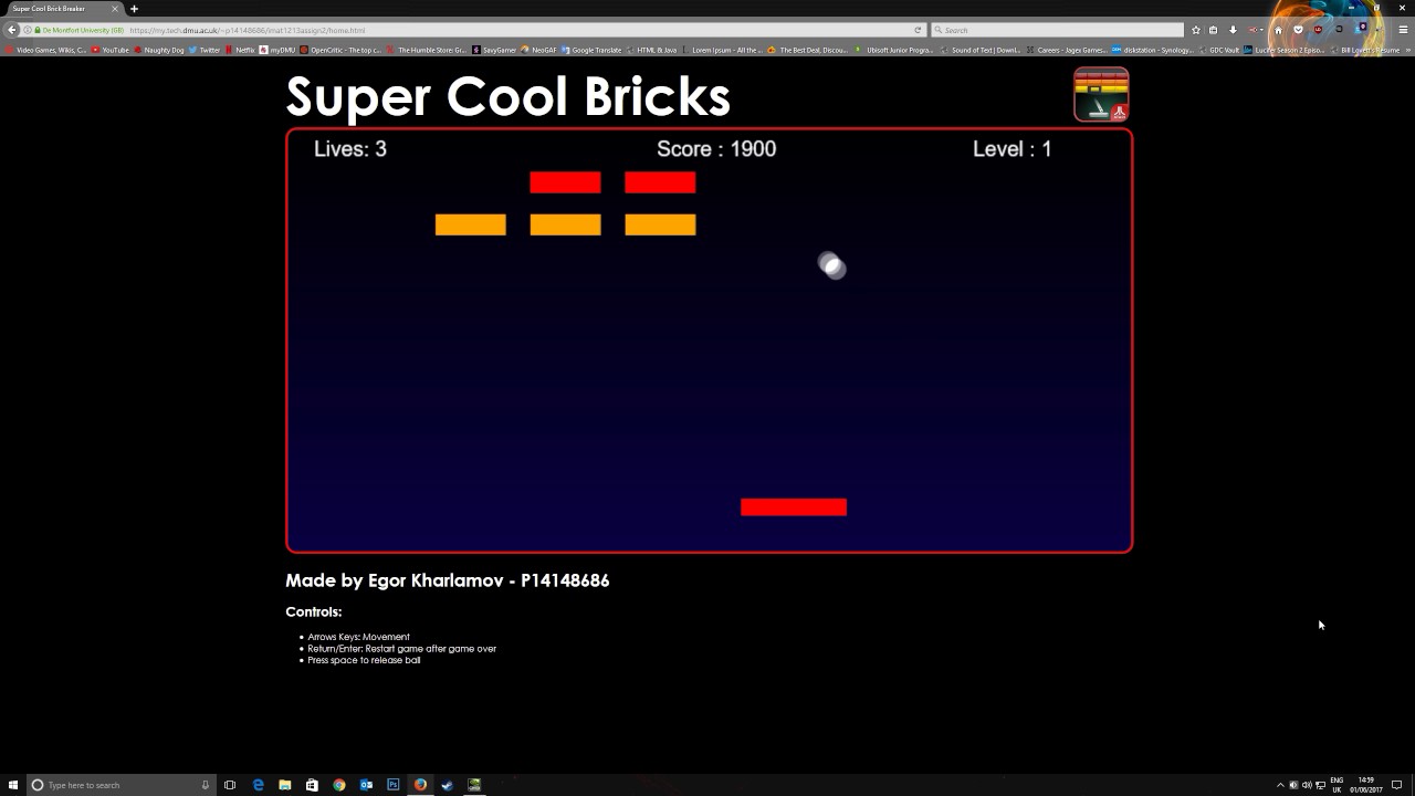 Egor's Programming Portfolio - Javascript Brick Breaker