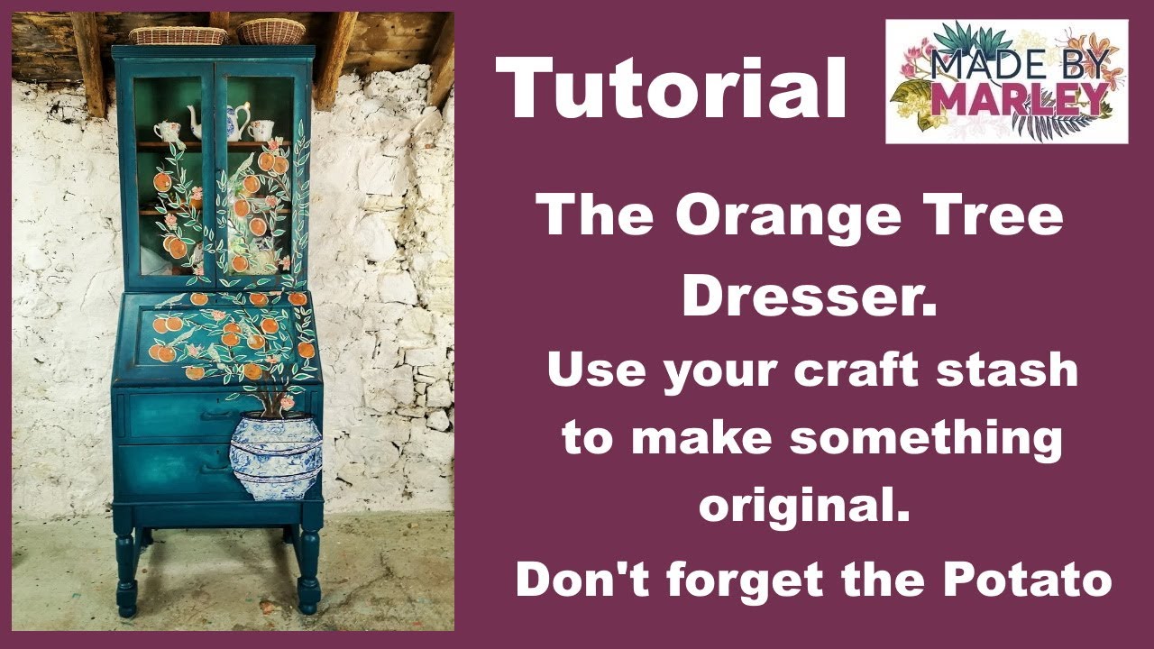 Orange tree dresser. Decoupage Tutorial, How to use Inlays and a Potato.