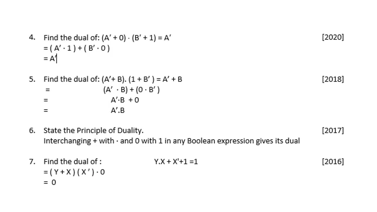 ISC Computer Science Solution of  Principle of duality