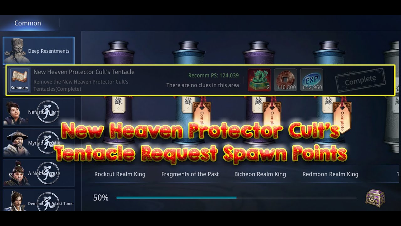 New Heaven Protector Cult's Tentacle Request Spawn points for unlocking Rockcut Realm King
