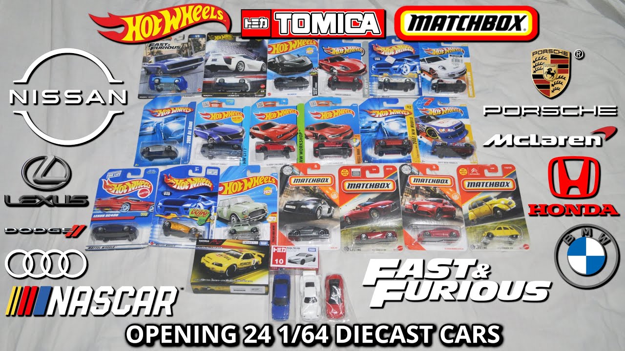 Opening 24 Hot Wheels, Tomica & Matchbox Diecast Cars | Pennzoil GT-R, Porsche, Exotics & More