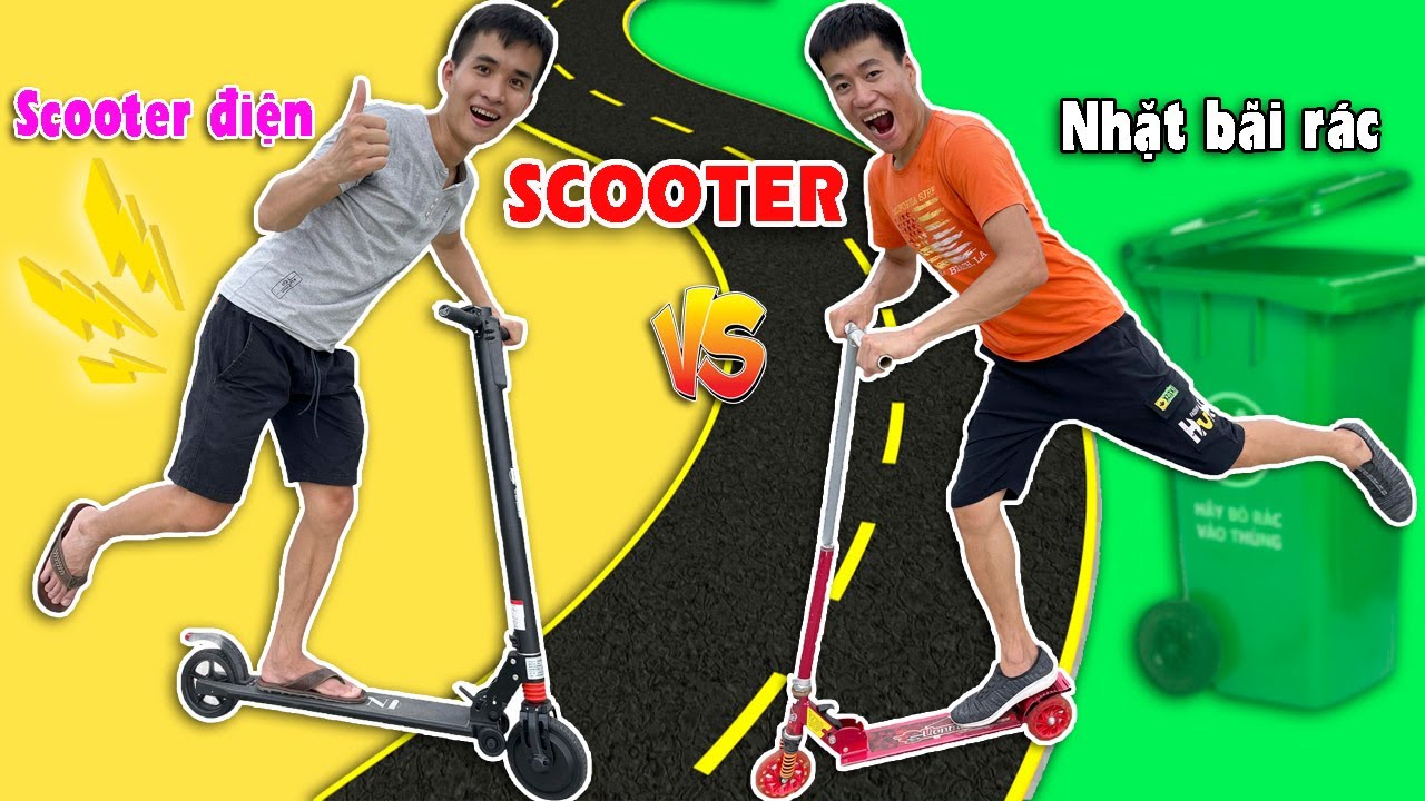 Scooter Điện Gấp Gọn Vs Xe Scooter Nhặt Ở Bãi Rác - Đồ Chơi Nhà Giàu Và Nhà Nghèo Có Gì Khác???