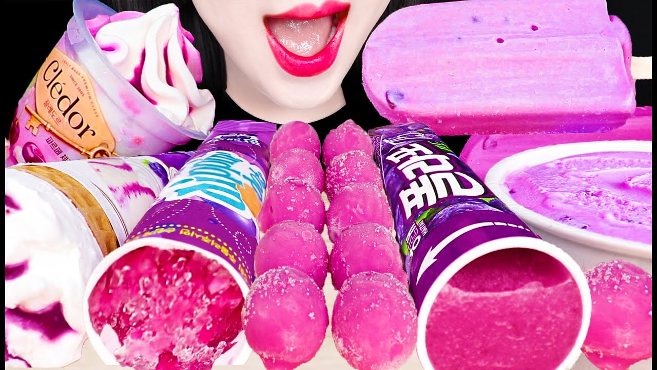 ASMR PURPLE ICE CREAM, PARFAIT, DIPPIN' DOTS 퍼플 아이스크림, 구슬 아이스크림, 파르페 먹방 EATING SOUNDS