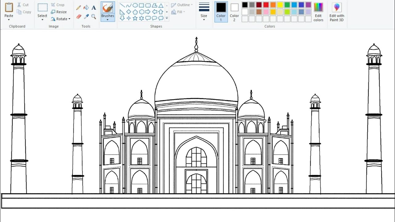 How to draw TAJ MAHAL Easily | Drawing TAJ MAHAL on computer using Ms Paint.