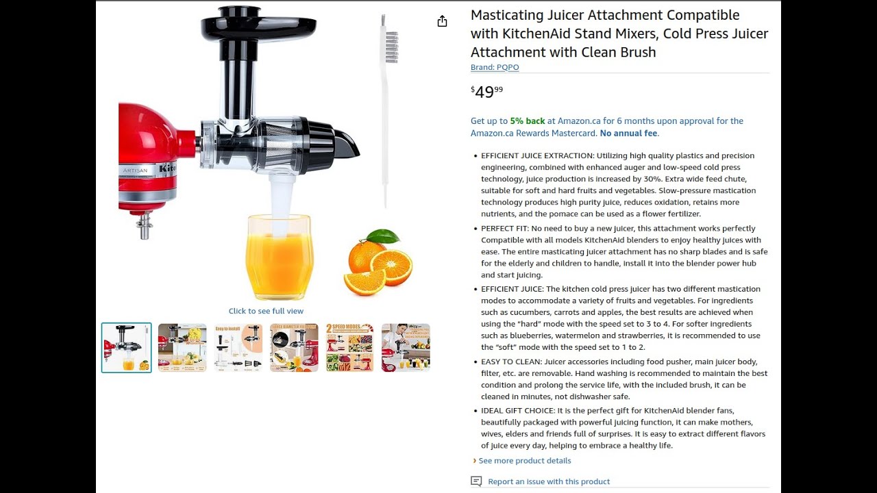 Amazon Masticating Juicer Attachment for KitchenAid