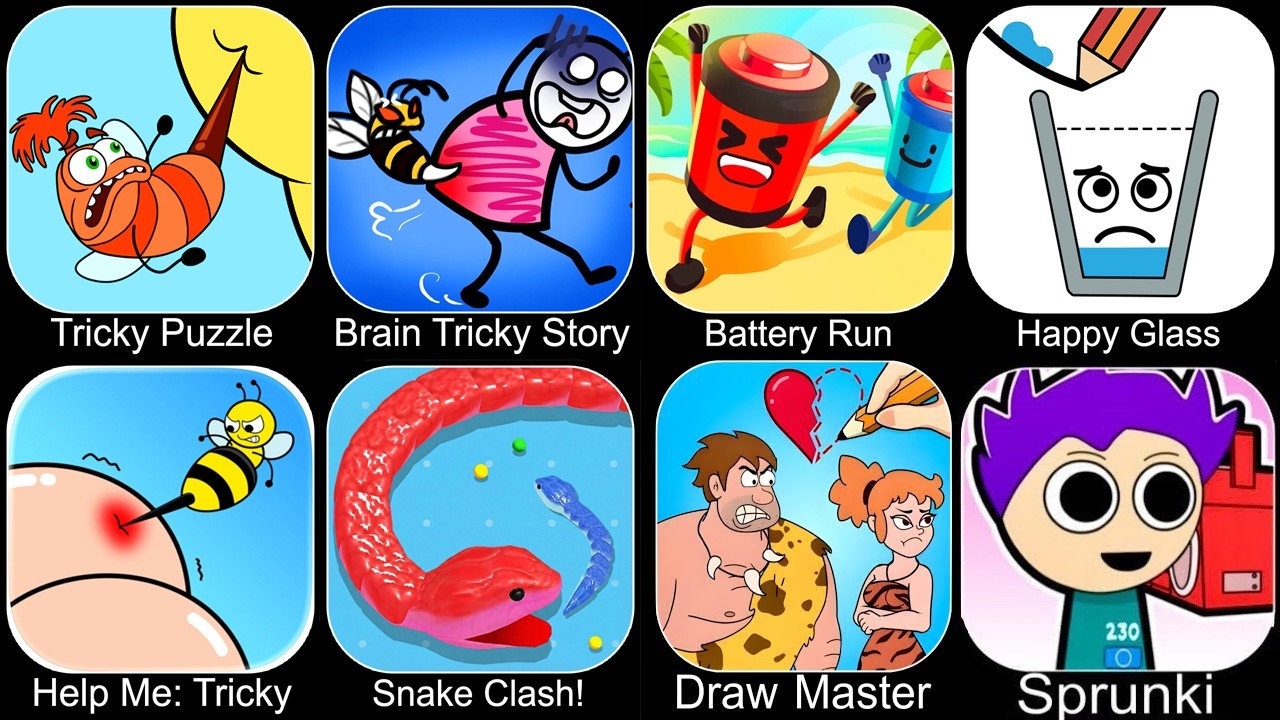 Help Me Brain Story,Tricky Puzzle,Happy Glass,Battery Run,Draw Master,Snake Clash,Cute VS Scary Beat
