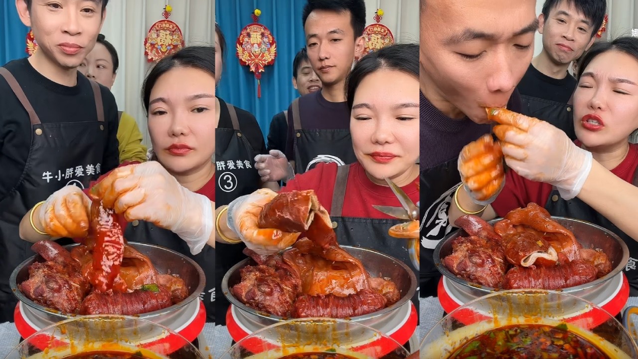 LIVE Braised Pork Knuckle ASMR Mukbang | Juicy Pig Trotters Eating Sounds | Xinjie ASMR