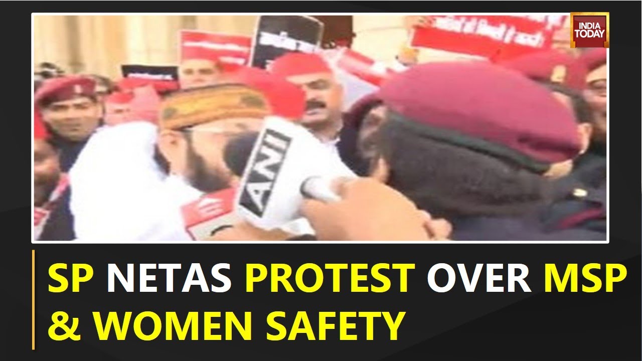 Samajwadi Party Protests Outside Up Assembly  Ahead Of U.P Budget Session