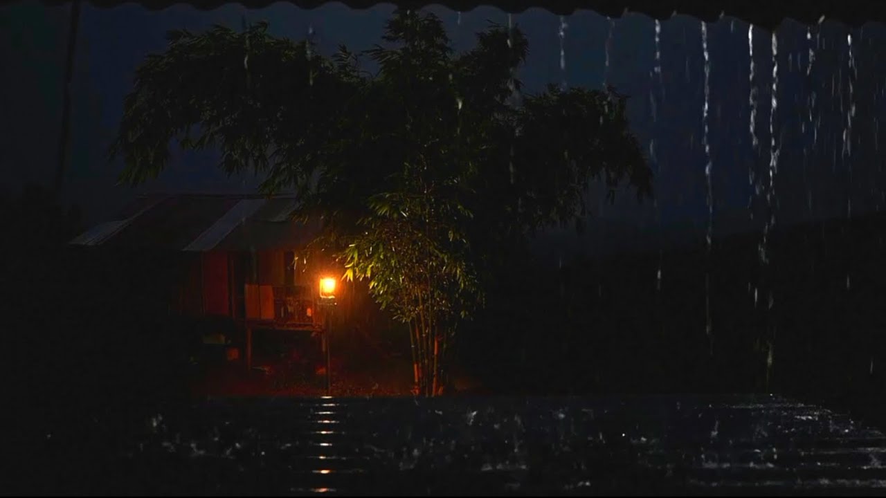 Heavy rain pattering on the roof To calm the mind| dark black atmosphere is calming for a deep sleep