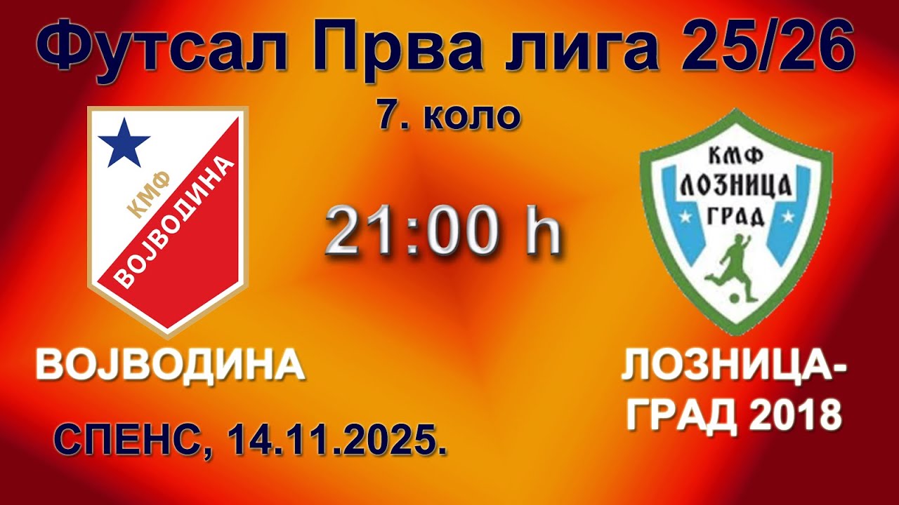 KMF VOJVODINA - KMF LOZNICA- GRAD 2018, Prva futsal liga Srbije 2025/26, 7. kolo, 14.11.2025., 21:00