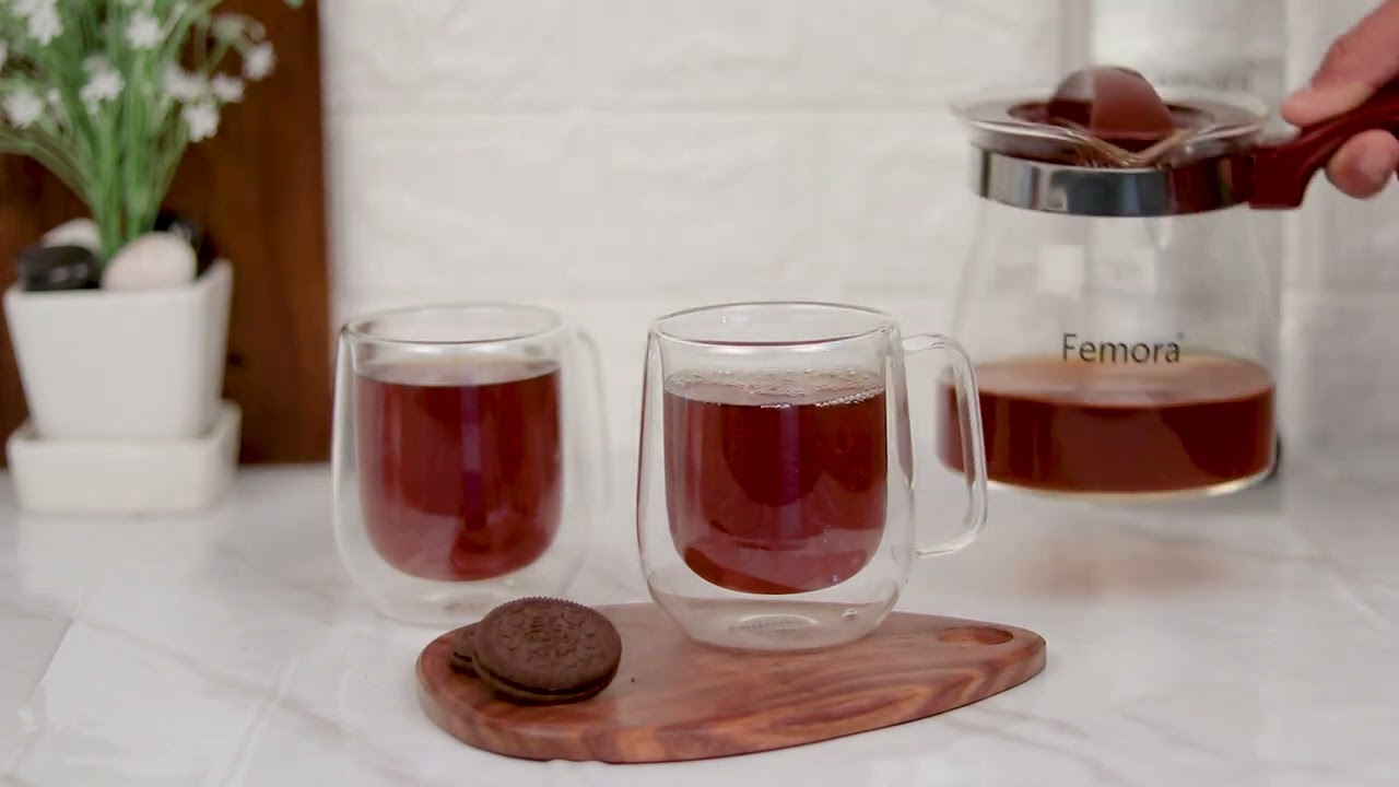 Double Wall Crystal Glass Tea Cup Coffee Mug- Set of 2, 270 ML