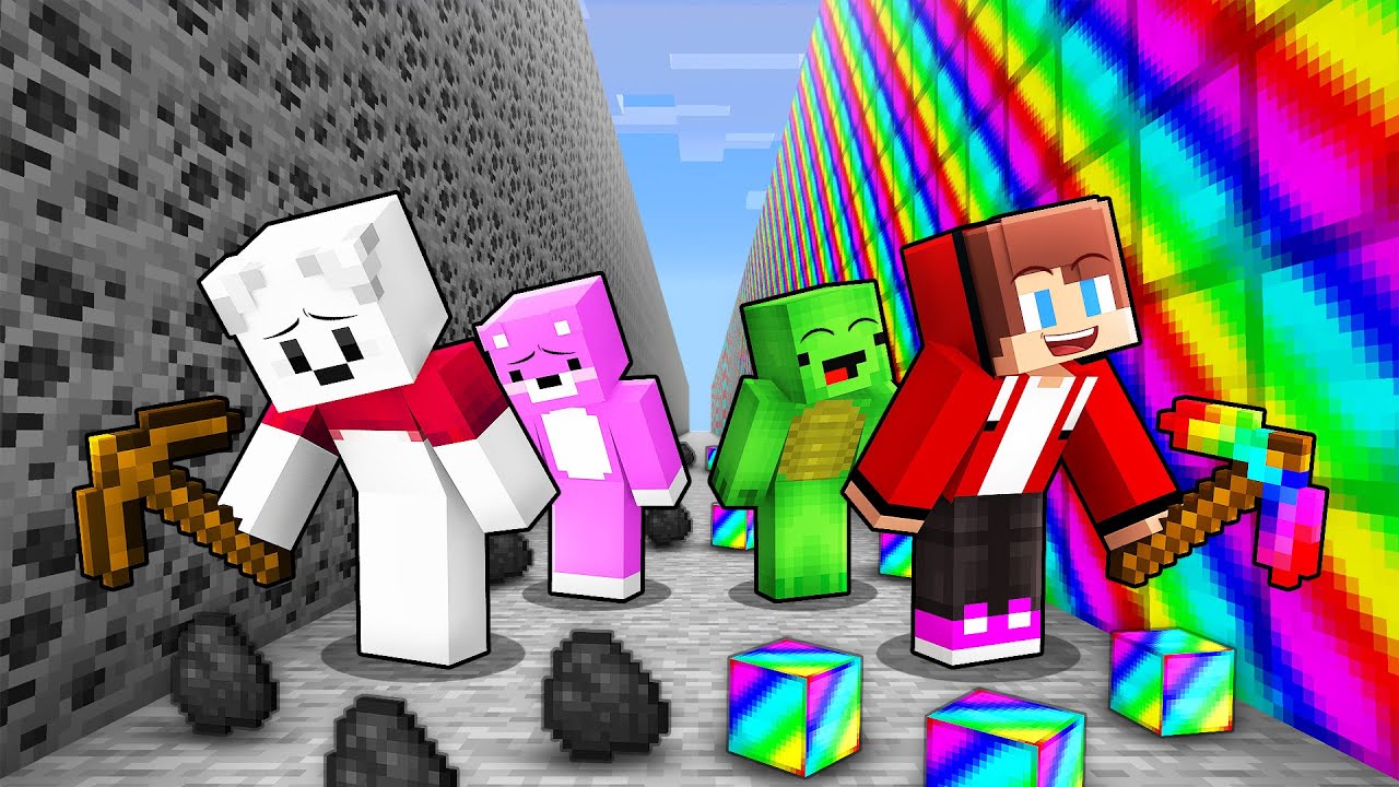 Mikey & JJ vs Carrie & Pinky OP Mine Battle in Minecraft (Maizen)