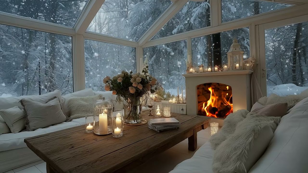 ❄️ 3 Hours Cozy Winter Piano Room | Snowy Day Ambience for Sleep & Study