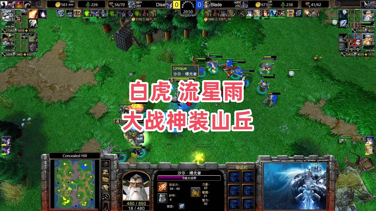 白虎流星雨大战神装山丘 魔兽争霸3大帝解说 DIse vs Blade CH