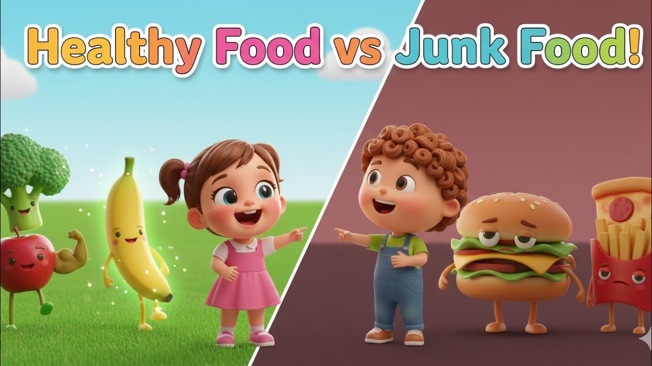 Healthy Food vs Junk Food | Kids Learning Song | Fun Food Rhyme for Children #nurseryrhymes #kids 