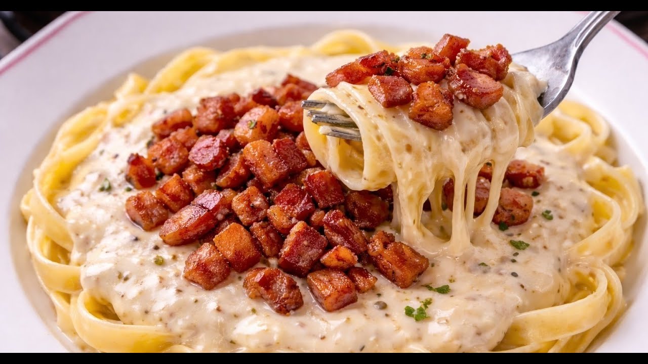 MACARRÃO AO MOLHO BRANCO COM BACON  | Receita Fácil, Rápida e Cremosa