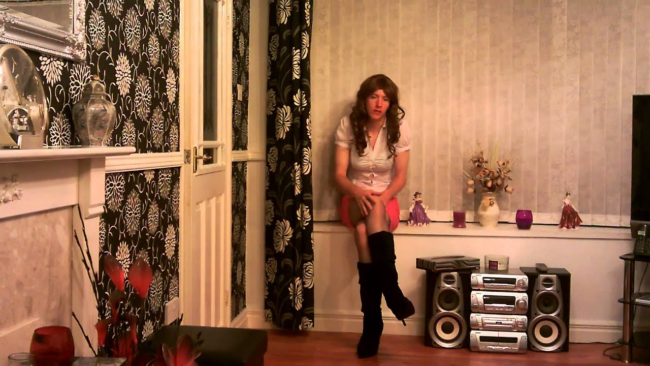 Crossdresser in Pink Mini and Black Boots 24/09/2014