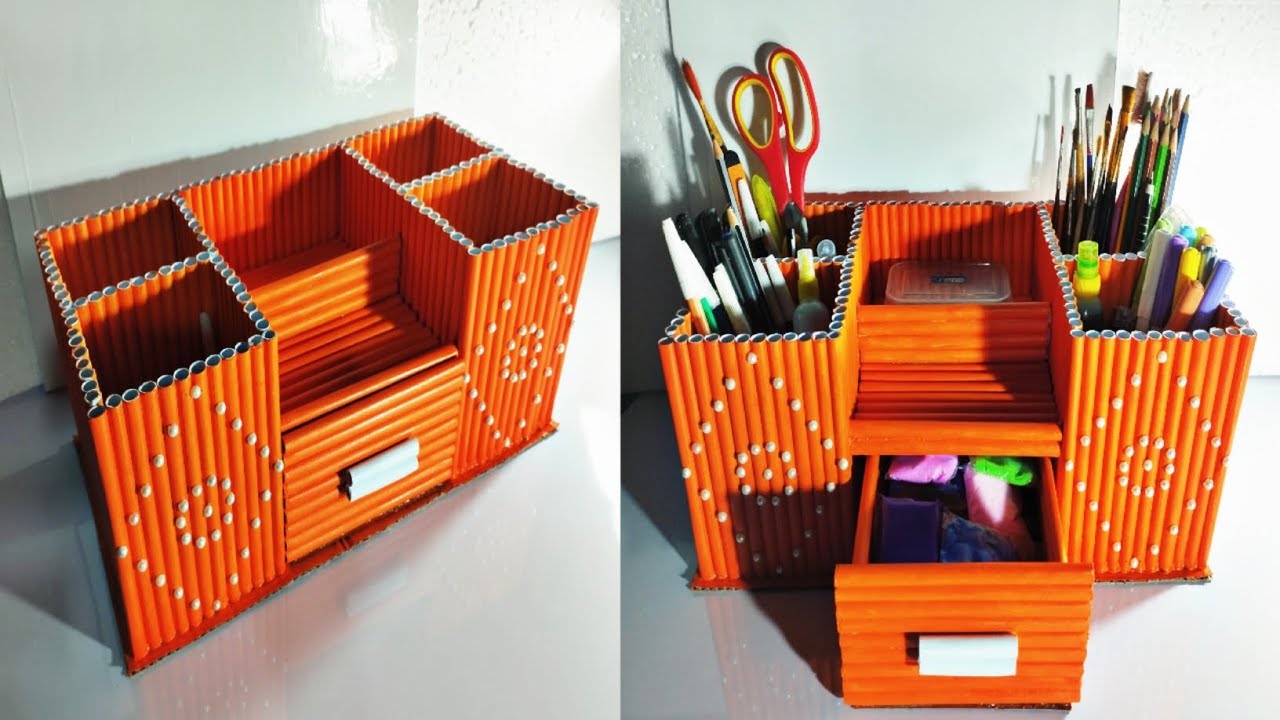 DIY Desktop Organizer Waste Paper | Pen Holder Organizer | Desk Organizer | Paper Crafts