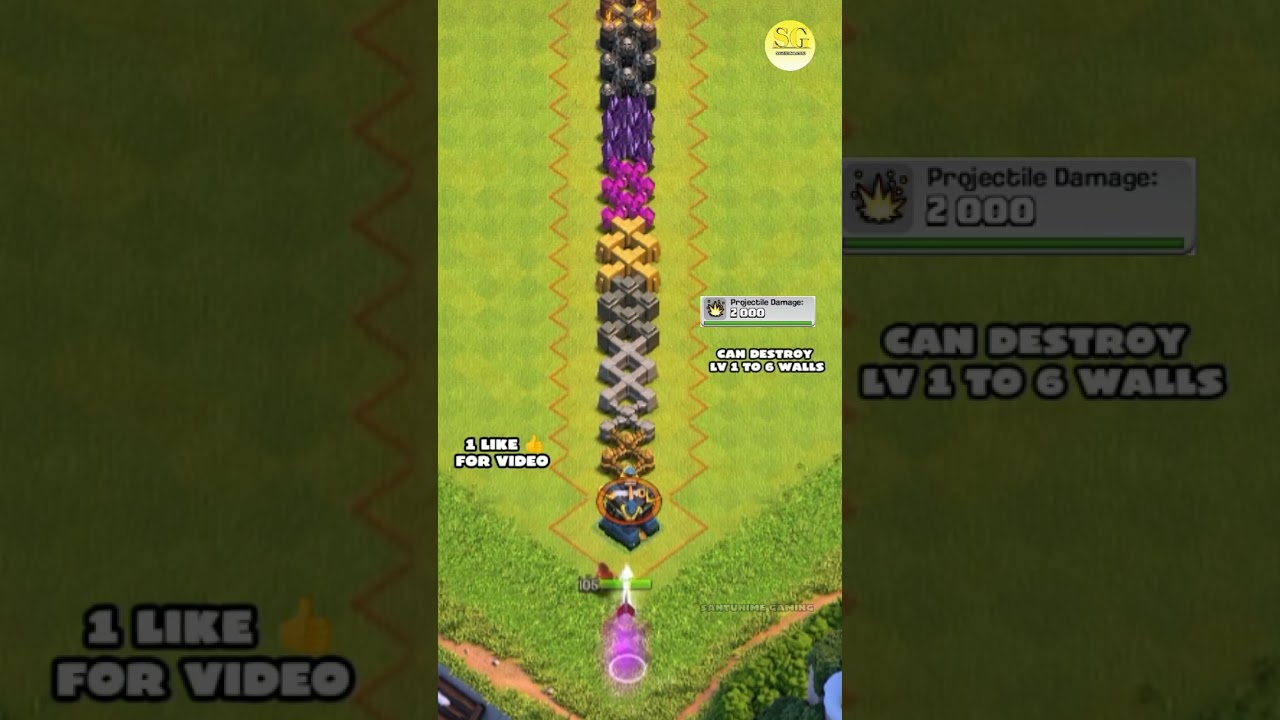 giant arrow ⬆️ and queen test ✅ in coc over walls how many she can destory 