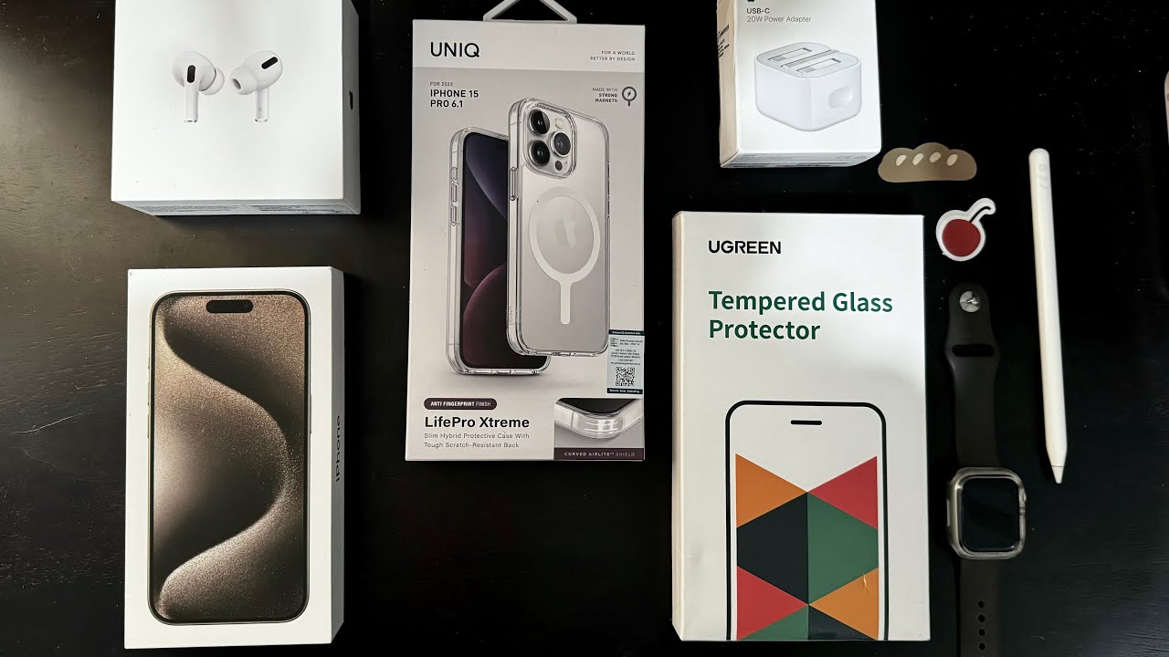 Iphone 15 Pro unboxing! + accessories  (Natural Titanium 256gb)