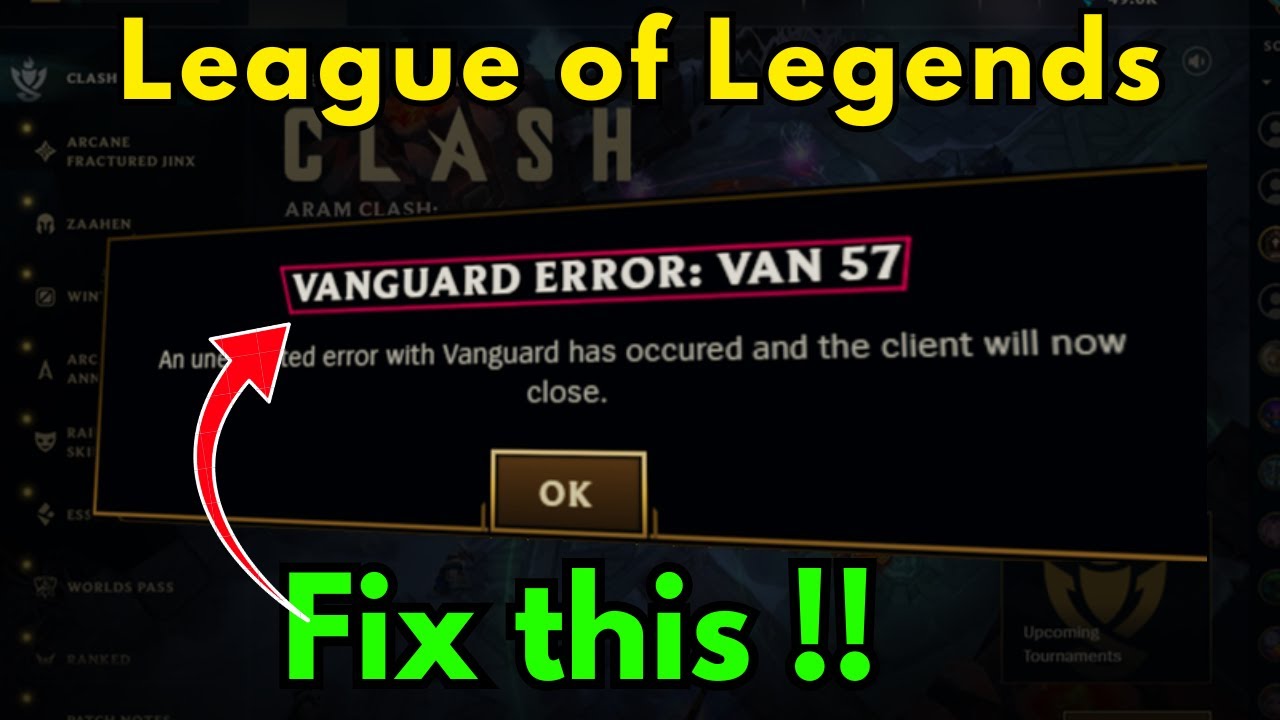 Ошибка входа в Vanguard VAN 57 LOL Fix