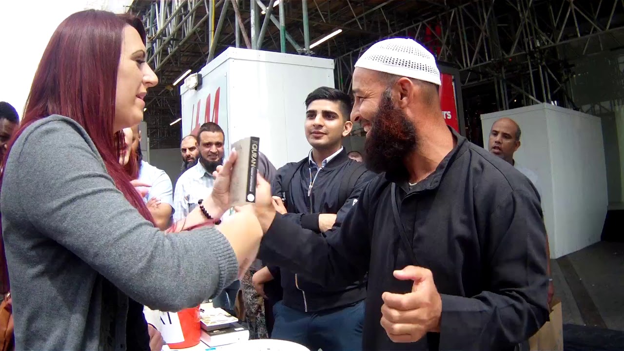 Jayda Fransen confronts and ownes  Dawah stall in Birmingham   Part 1