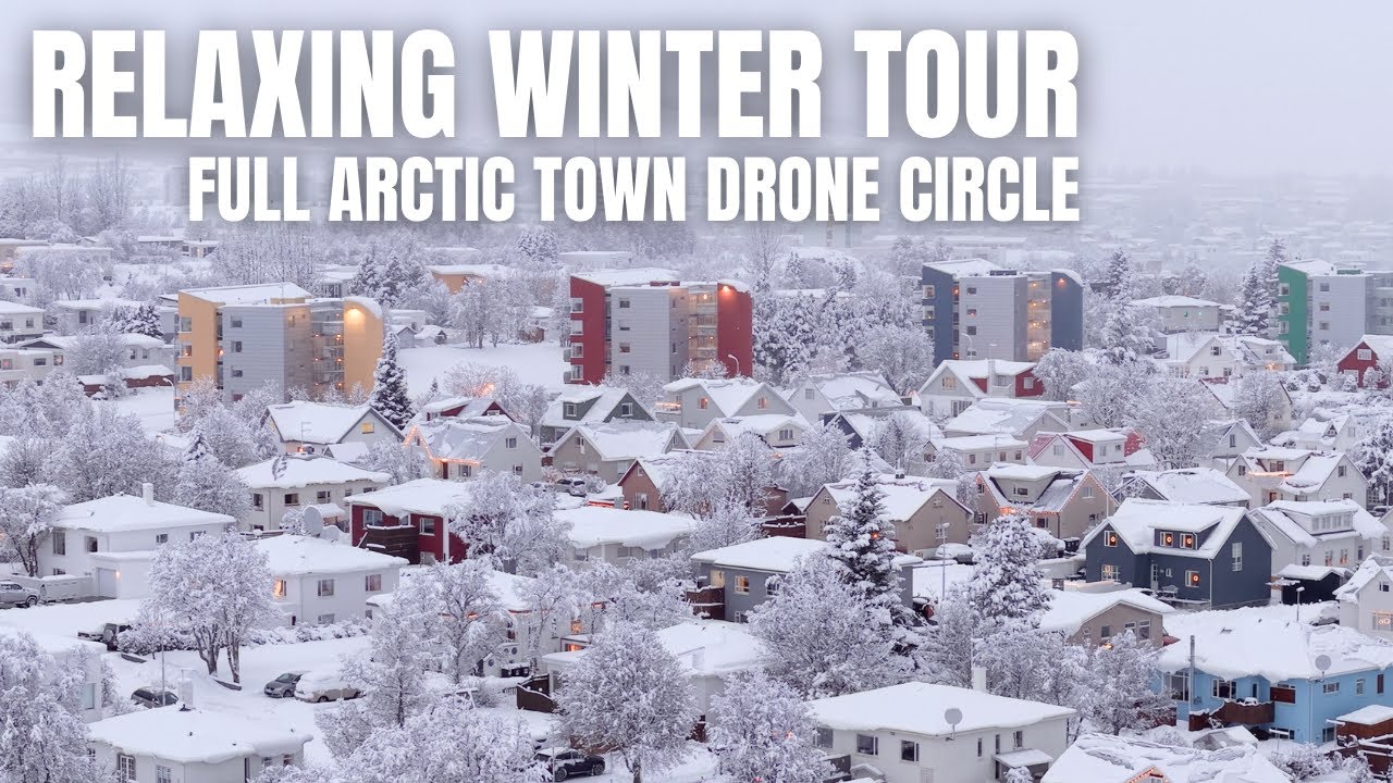 Relaxing and Beautiful Snowy Arctic Town View - Full Drone Circle
