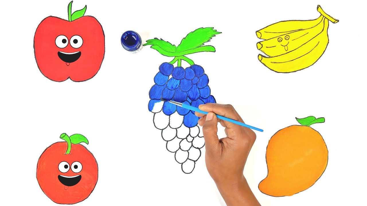 Fruits Painting and Easy Drawing for Kids | Easy Colouring Fun for Toddlers 🍓🍎🍐🍒🍌🍇