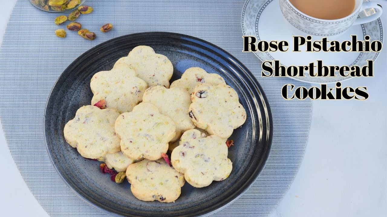 Rose Pistachio Shortbread Cookies | Persian Love Cookies Recipe