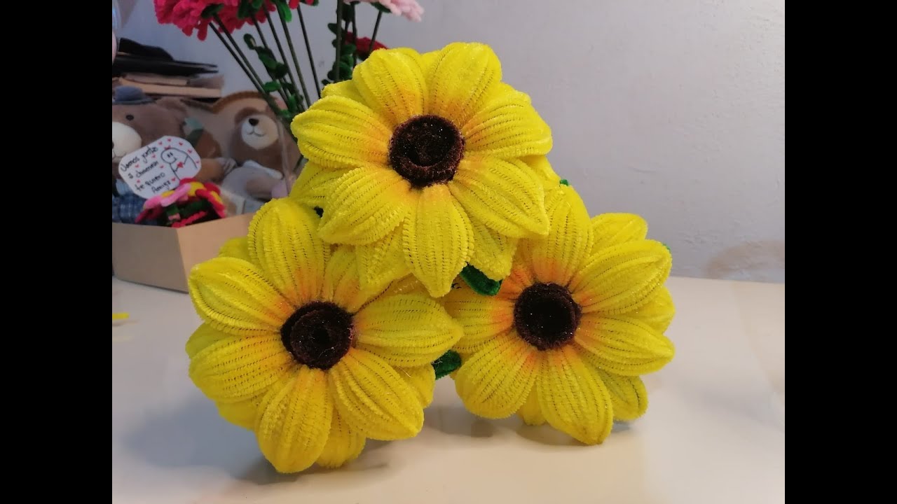 Tutorial como hacer un girasol de limpiapipas paso a paso DIY
