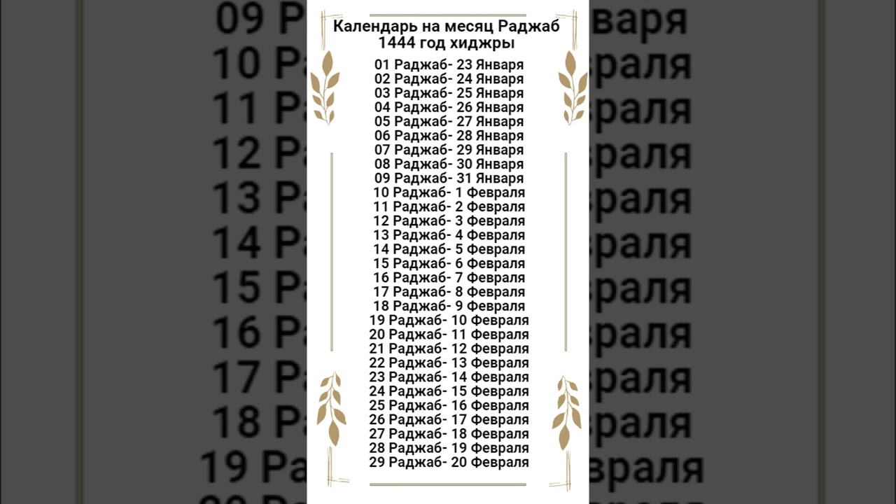 Старый календарь на месяц Раджаб 1444 г.х. 2023 г. Новый 2025  -2026 год в описании к видео