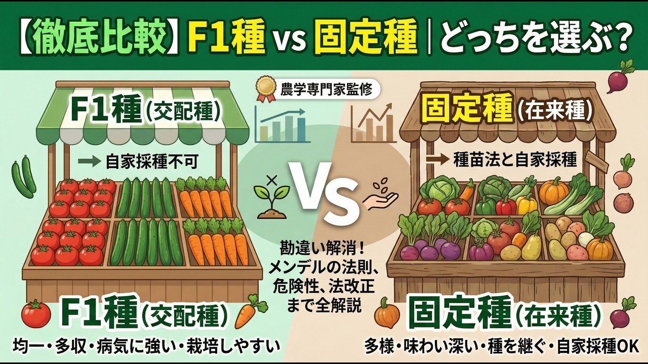 【徹底比較】F1種 vs 固定種｜「F1は危険」は本当か？メリット・デメリットから種苗法、メンデルの法則まで専門的知見で全解説