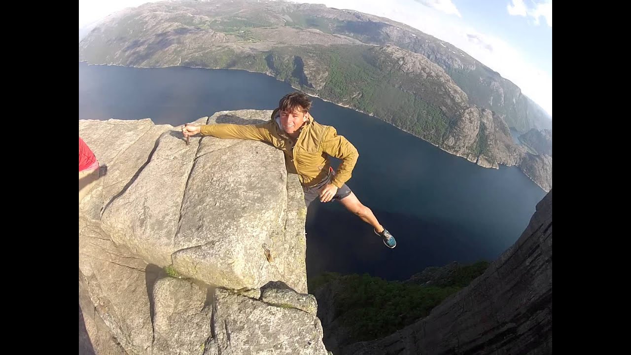 Free Hanging from Preikestolen norway. Pulpit Rock Norway (GOPRO)