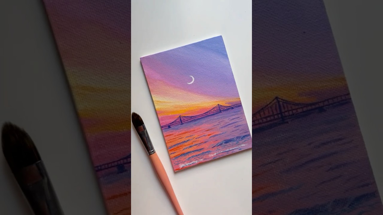 Sunset painting🎨|Dreamy sunset sky easy acrylic painting #art #painting #drawing #sunsetpainting