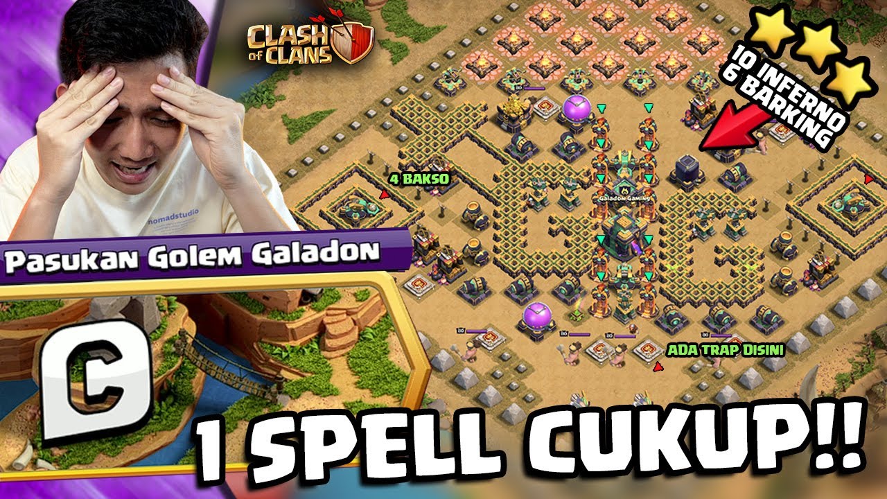 SUSAH? CUKUP 1 SPELL SAJA RATA | Tantangan Pasukan Golem Galadon CoC