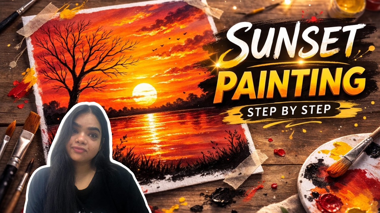 Easy Sunset Landscape Painting for Beginners 🎨🌅