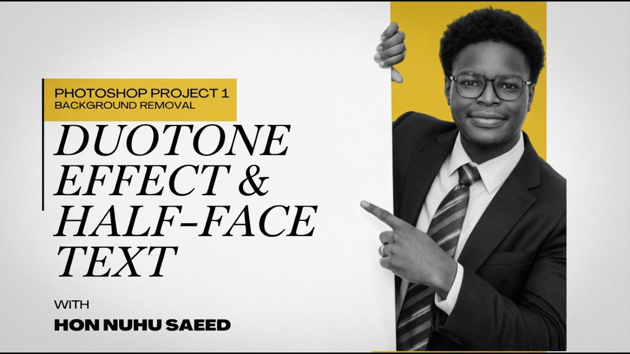 How to Remove Background & Create Duotone + Half Face Text Effect in Photoshop | Beginner Project