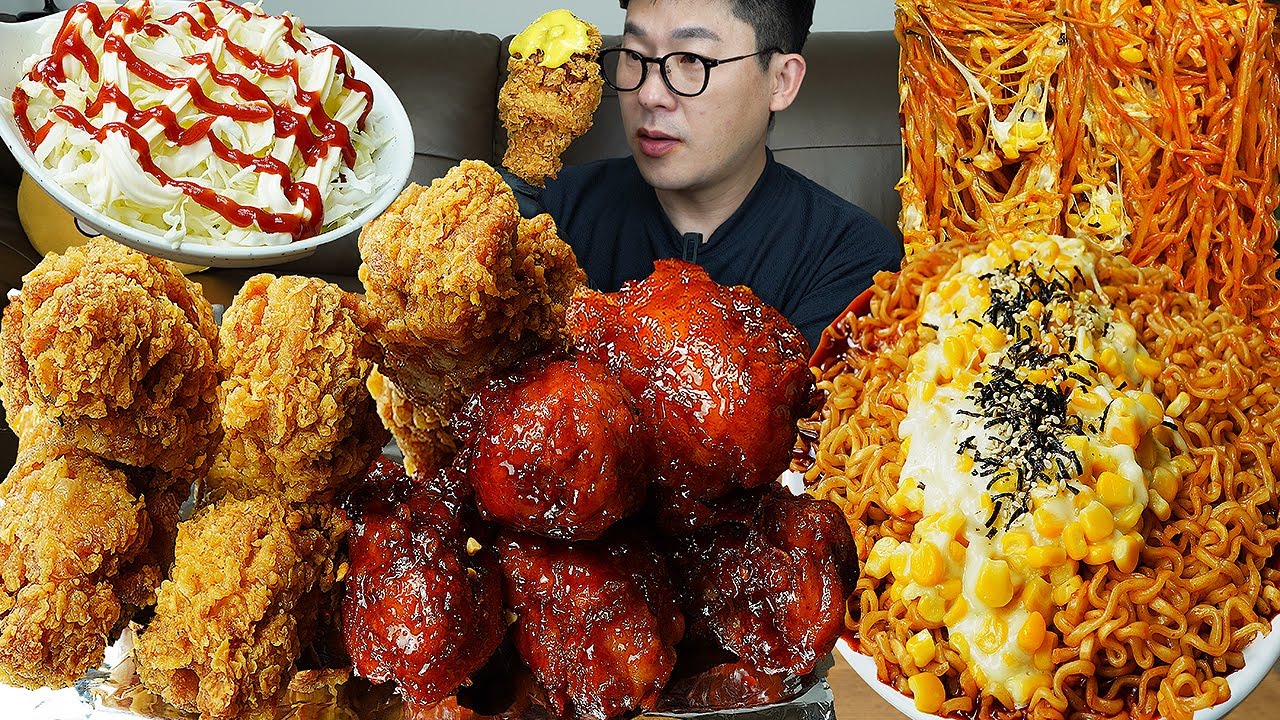 ASMR MUKBANGㅣCorn Cheese Buldak Noodles & BBQ Fried Chicken DrumsticksㅣEATING SHOW