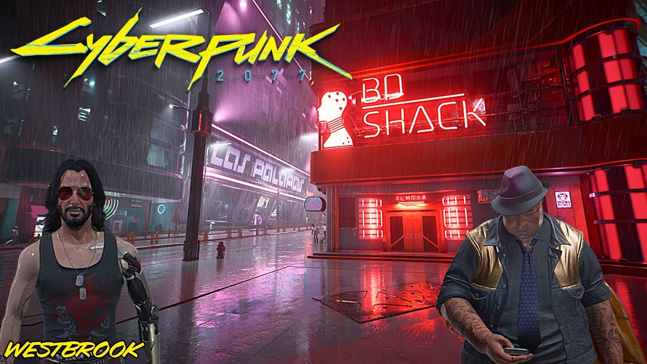 [4K] Relaxing Walk around Night City Westbrook in the Rain - Cyberpunk 2077
