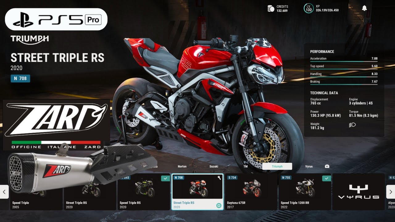 RIDE 5 | Customize Brutal Triumph Street Triple RS Zard Exhaust Gameplay [4K PS5 Pro]