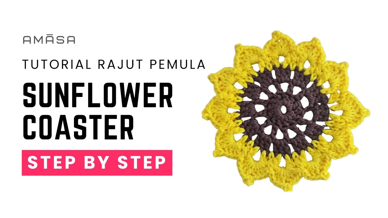 Tutorial Alas Gelas Rajut Bunga Matahari untuk Pemula