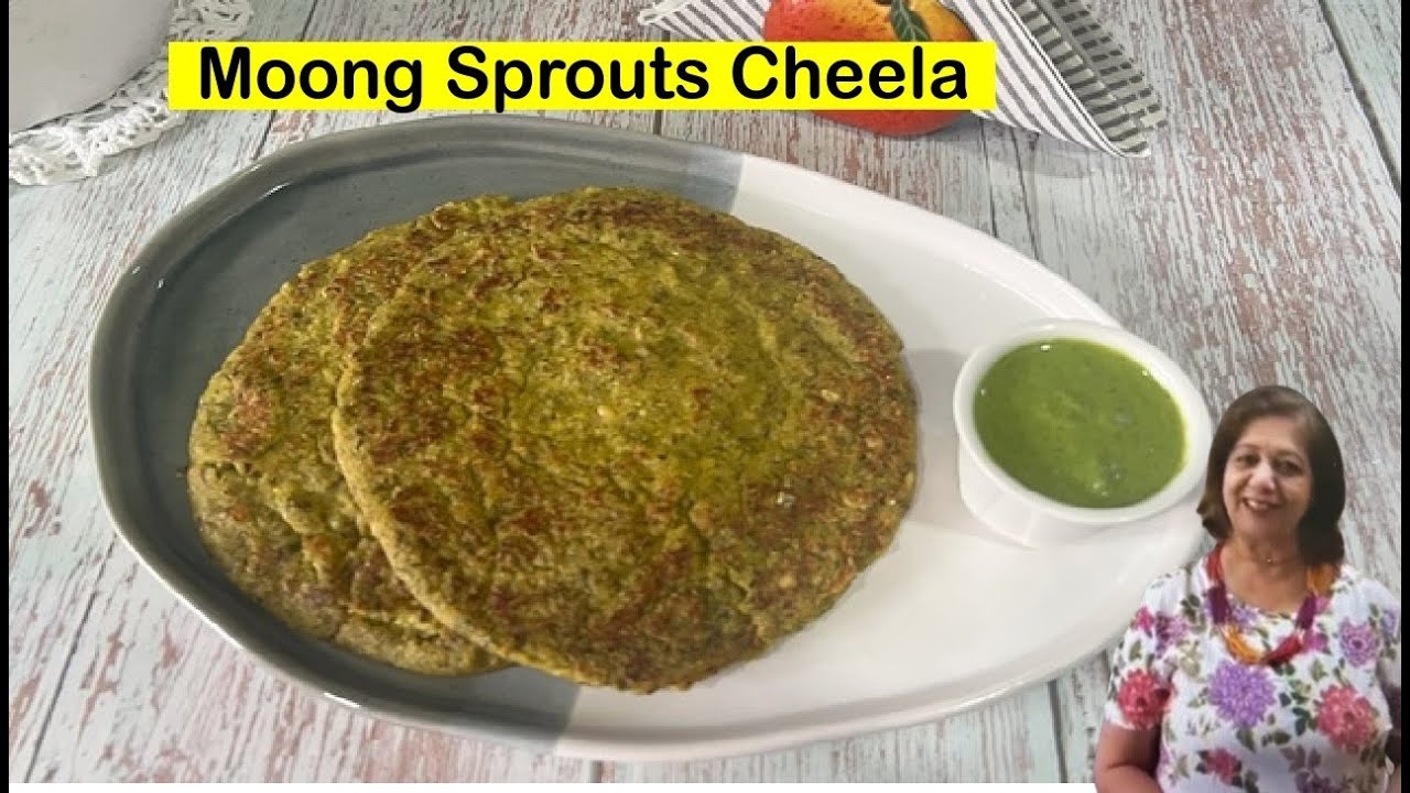Sprouted Moong Cheelas | Sprouted Moong Bean Savoury Pancakes |  Healthy Breakfast