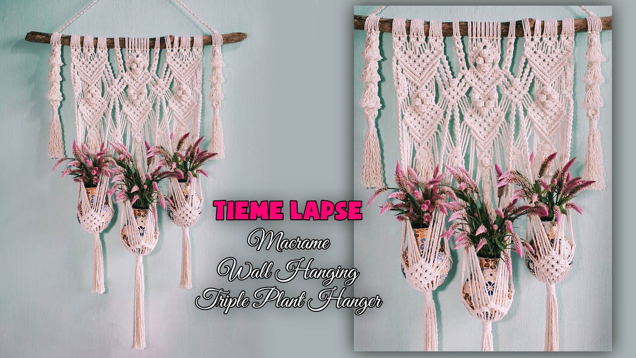 TIME LAPSE 🍃 DIY Driftwood Macrame Wall Hanging Triple Plant Hanger | Tutorial by LIT decor