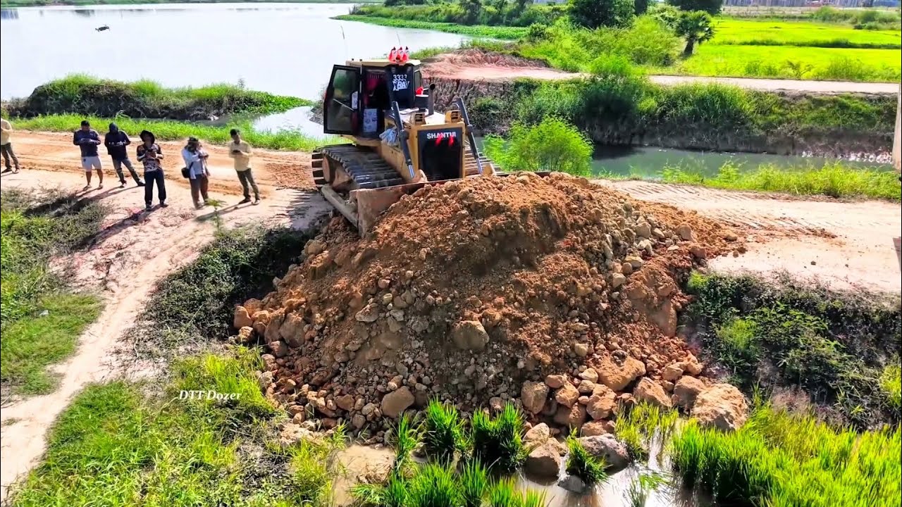 OMG Start Perfectly Bilding Road Construction Over The Water Using Stones Fill Clean Forest Landfill