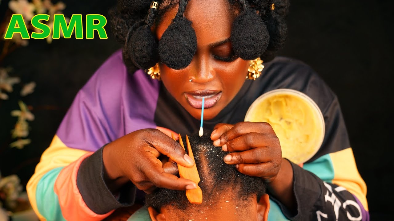 ASMR✨Attentive hair parting |  whisper scalp scratching hair crust picking,scalp blowing & oiling