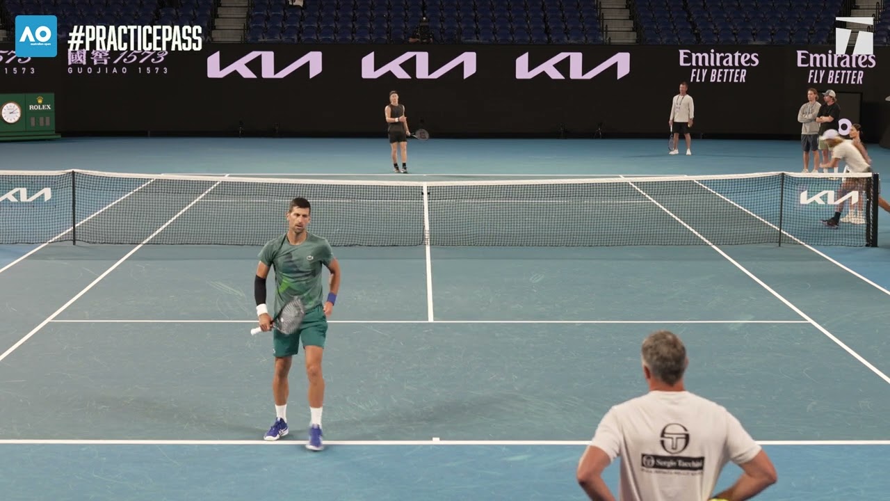 Novak Djokovic practices at the 2024 Australian Open | Practice Pass