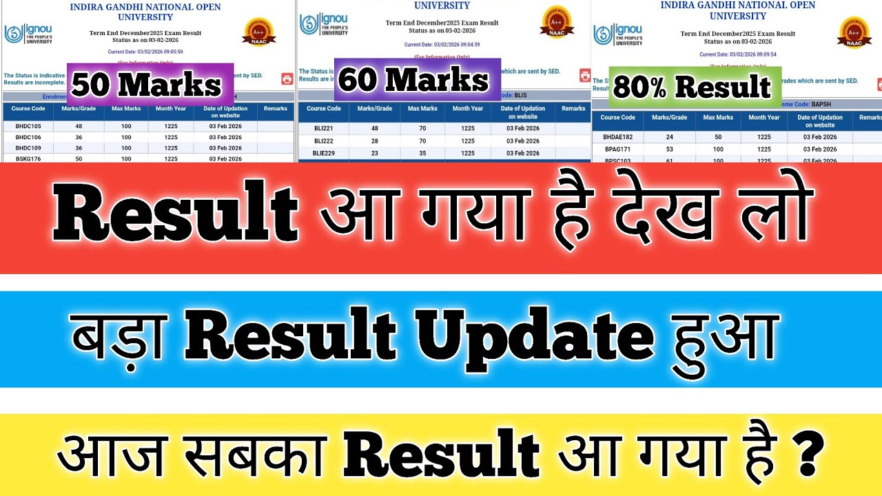 IGNOU Results Update Dec 2025 IGNOU Result Update 2026 IGNOU Result Update 3 Feb 2026 BIG Result 